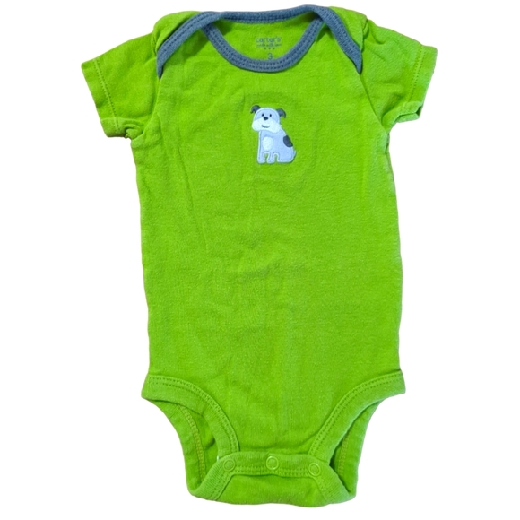 🍁2/$7🍁 CARTER'S Green Puppy Dog Graphic Onesie - Picture 1 of 2